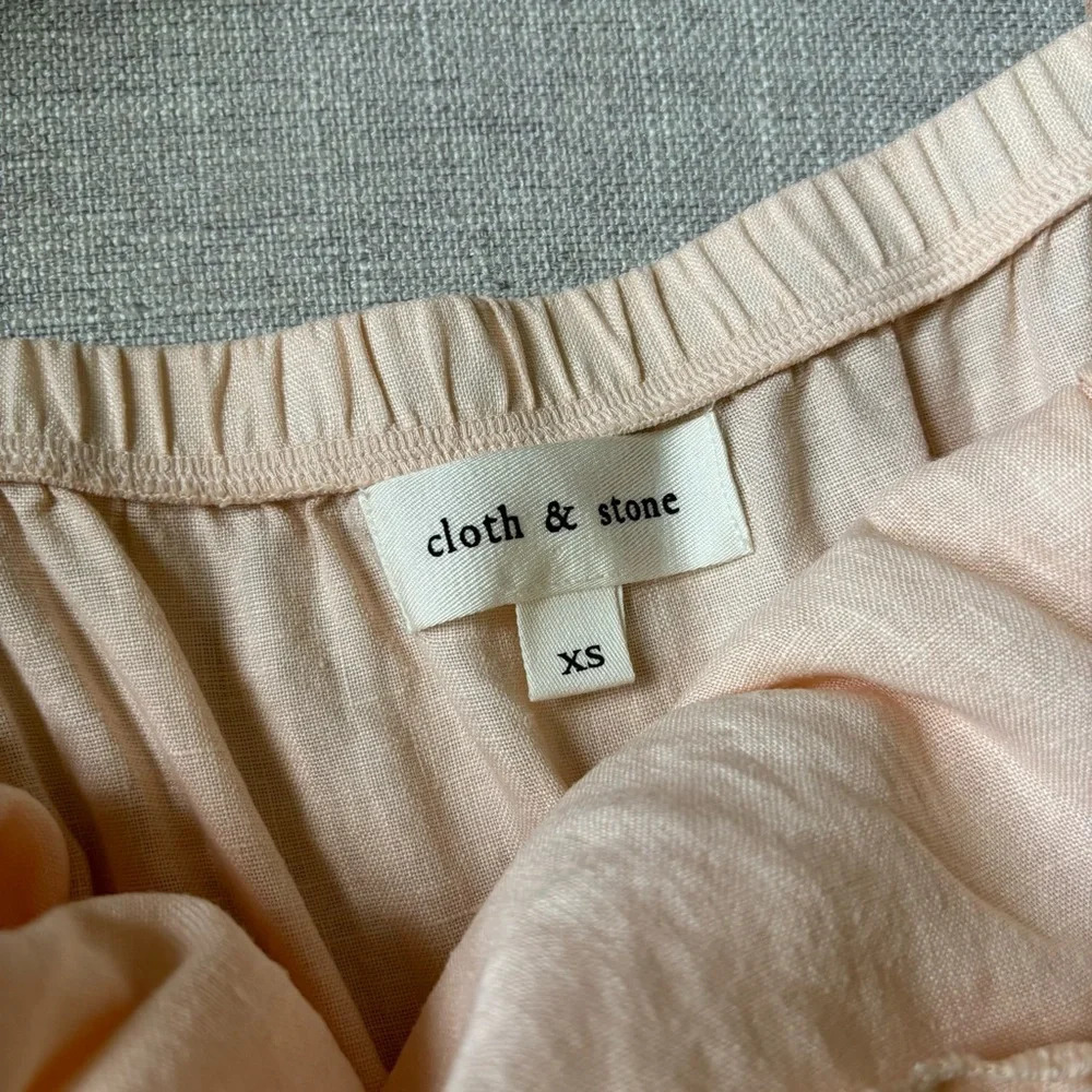 Anthropologie Cloth & Stone 100% linen maxi tiered dress light peach Size XS S M - Picture 5 of 6